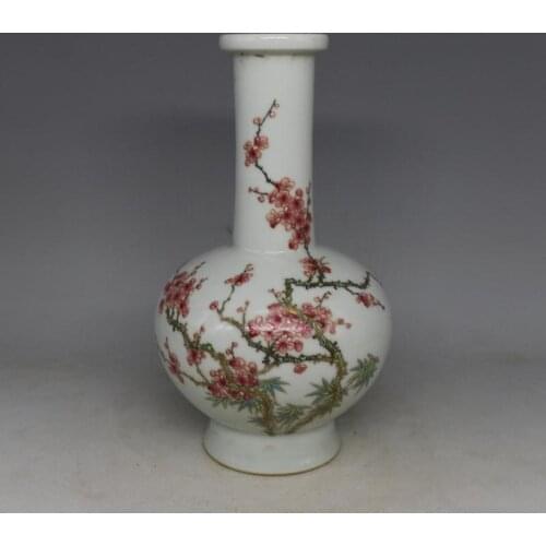 Rare QingDynasty porcelain vase,Pastel glaze,gourd,Hand-painted crafts,Bamboo & Plum,Free shipping