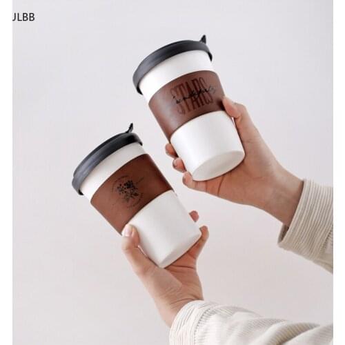 Ceramic Coffee Mugs 450ML Tea Cups Big Travel Mugs Camping Mugs Coffee Cup With Fashion insulated leather