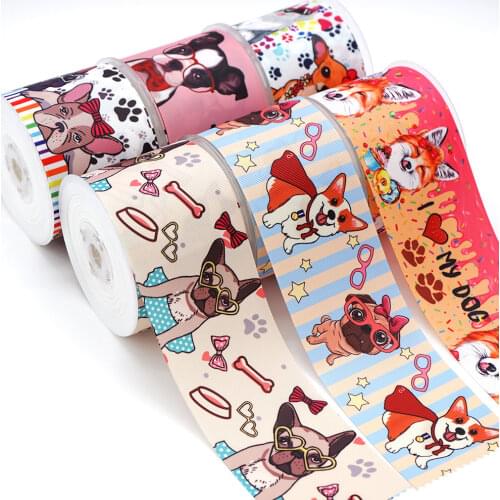 Dog Cartoon Printed Grosgrain Ribbon 46287