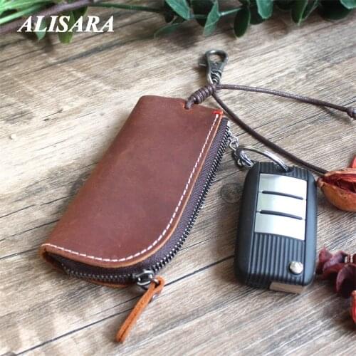 Key Wallet handmade Vintage Scabbard shape First Layer Leather Cowhide Pocket Car Key Holder Key Organizer Holder man