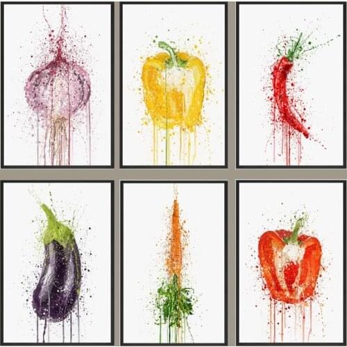 Kitchen vegetables watercolor nordic style wall art peppers and onions print modern HD quality posters canvas painting