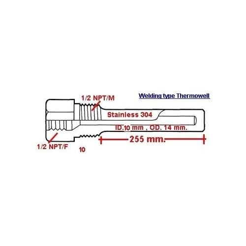 L=255mm 1/2NPT Stainless Steel Thermowell Protection Tube