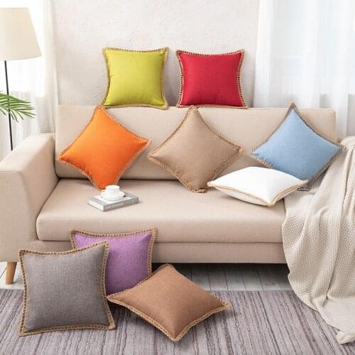 Flax Square Pillow Case Throw Waist Cushion Cover Edging Bed Sofa Pad Pillow Cover Lover Couple Gift Home Decoration 45x45cm