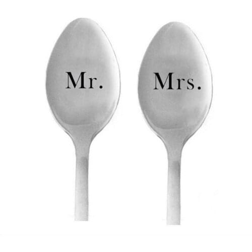 Stainless Steel Milk Coffee Spoons Dessert Ice Cream Fruit Spoon Teaspoon Accessories Tableware Lovers for Valentines Day Gift