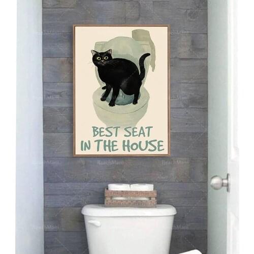 Best seats in house posters, black cat bathroom posters, cat bathroom bathroom wall art, cat bathroom signs, funny bathroom prin