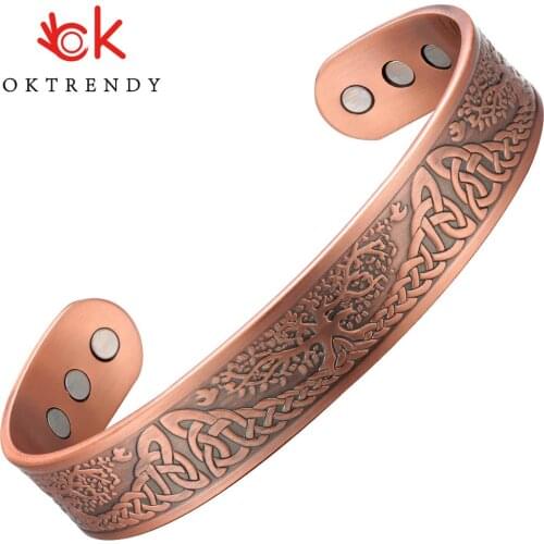 Magnetic Copper Bracelet & Bangles Health care Jewelry Lucky Gift Bangle Cuff For Women Carving Life Tree