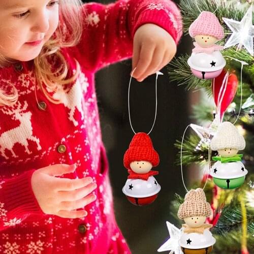 Cute Christmas Bells Wood Doll With Wool Hat Pendant Christmas Tree Hanging Charms Decorations New Year 2021 Xmas Ornaments Gift
