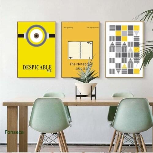 Fashion Cartoon Home Decoration Yellow Letter Cute Pattern Poster Wall Art Canvas Paintings Unframed Picture For Bedroom