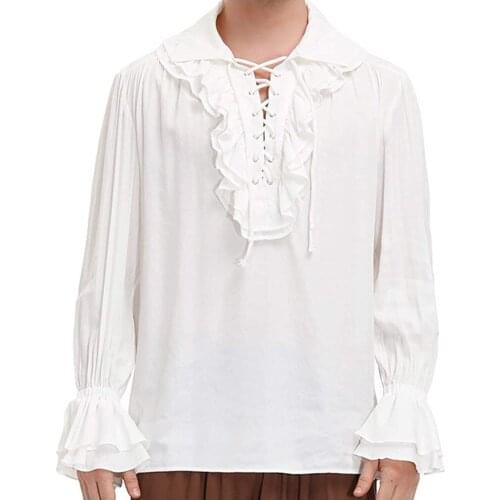 Mens Medieval Ruffle Long Sleeve Shirts Steampunk Gothic Costume Cosplay Renaissance Victorian Halloween Pirate Perform Shirt