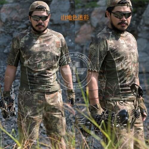 Men rattlesnake python pattern tactical short-sleeved T-shirt, shooter combat camouflage training short-sleeved Tees