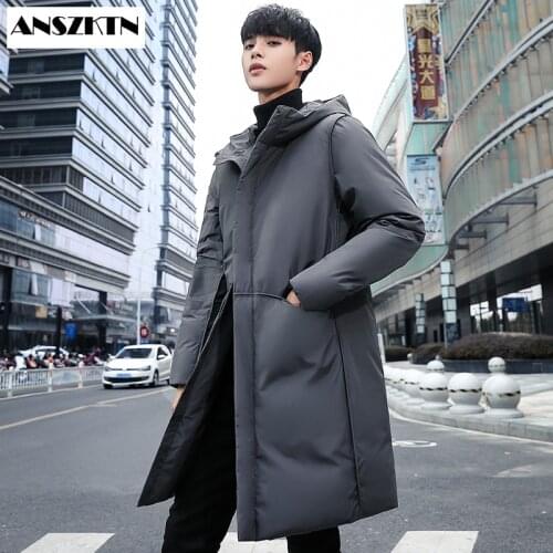 ANSZKTN New Arrivals Mens Ultra Light Down Jacket White DuckDown Hooded Jacket Long Sleeve Warm Coat Water-Resistent Downjacket