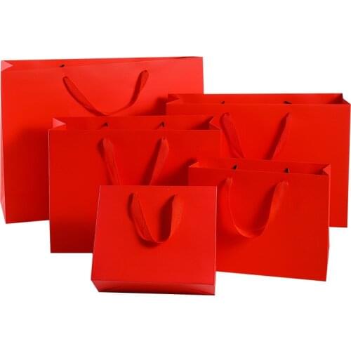 1pc Multi size red Kraft Paper gift Bags with handles Shopping Package Bag New Year DIY Wedding Birthday Party Gift bags present