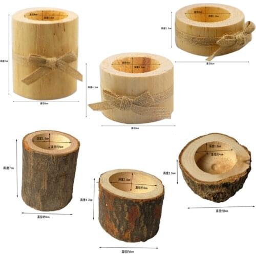 Bark Candles Holders Succulents Small flowerpot Handmade Wooden Ornaments Round Candlestick Flowerpot Home Decorations