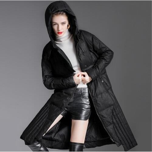 2020 Women Over the knee Down Jacket black Winter Down Coat Hooded Female Parkas Ladies Clothes 90% Duck Down Jackets Outwear
