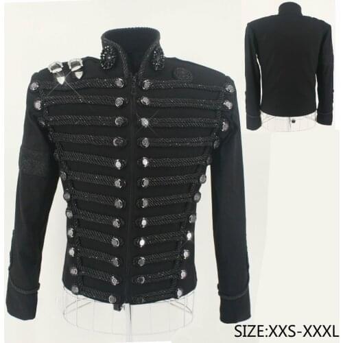 Rare MJ Michael Jackson England Style Retro Black Militray Jacket Handmade Punk Men Outerwear Tailor Made High Quality