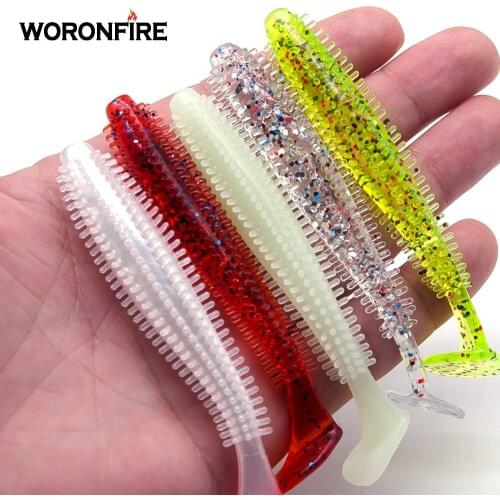 9cm/6cm Fishing Lure Soft With T Tail 5pcs/lot Sea Cucumber Luminous Paddle Tail Soft Grubs Glow In Dark 4g/1g Jig Fishing Lure