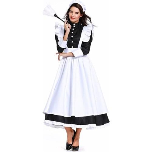 S-3XL Women Halloween French Maid Costume Female Housekeeper Waitress Cosplay Carnival Purim Nightclub Bar Role Play Party Dress