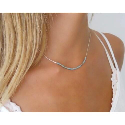 Silver Necklace With Turquoise Beads Delicate Silver Necklace Layering Silver necklace
