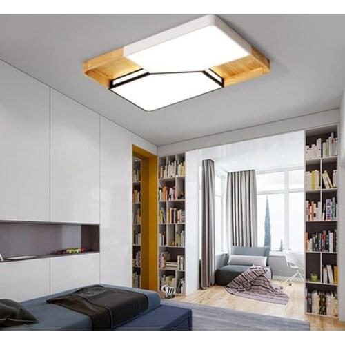 Modern LED Chandelier For Living Room White Metal Chandeliers Wooden Pendant Lustres Rectangle Bedroom Lighting Fixtures