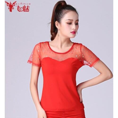 Modern dance top Female adult new milk screen yarn performance short sleeve waltz national standard dance Dress