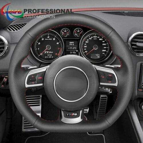DIY Hand-Sewn Non-Slip Black Leather Steering Wheel Cover For Audi TT RS 2009-2014 RS 3 Car Interior Accessories