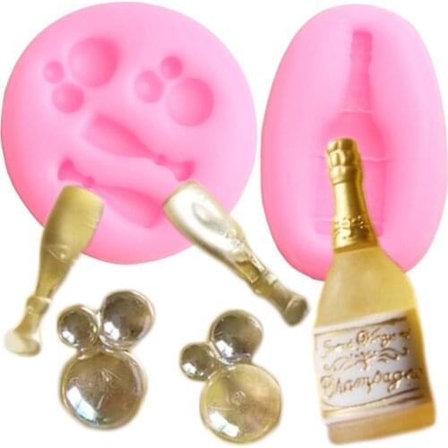 Champaign Bottle Glass Goblet Silicone Mold Candy Chocolate Gumpaste Molds Cupcake Topper Wedding Fondant Cake Decorating Tools