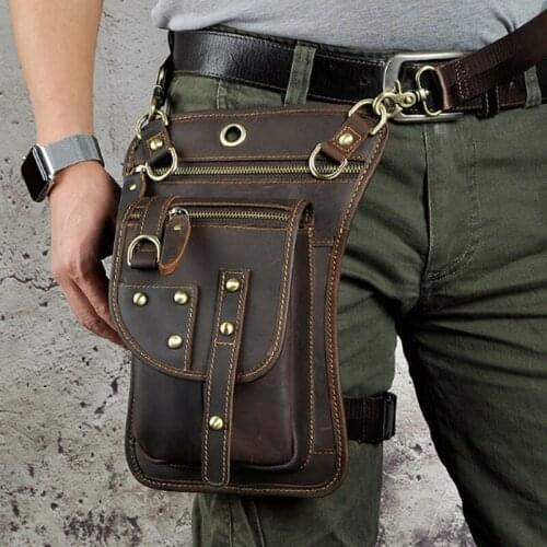 BULL CAPTAIN New Men Genuine Leather Waist Thigh Drop Leg Bag High Quality Messenger Shoulder Bag Belt Hook Fanny Waist Pack