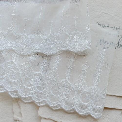 15-16cm wide 2meter/lot 2kind white rural rose flower embroidered lace trim diy wedding veils accessory X674