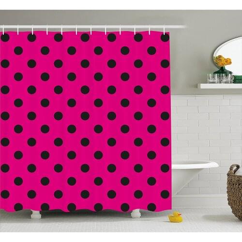 Hot Pink Shower Curtain Pop Art Inspired Retro Pattern of Black Polka Dots Classical Spotted Bath Curtains For Bathroom Bathtub