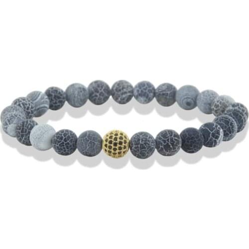 Micro Pave Black CZ Beads Hand Bracelet Natural Nature Stone Beaded Bracelets For Men Women Jewelry