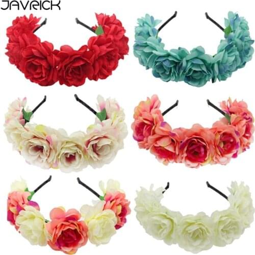 Bohemian Women Wedding Bridal Headband Artificial Colored Blooming Flower Hair Hoop Beach Vacation Headdress Garland Wreath