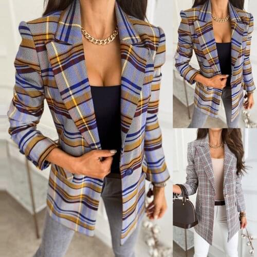 Woman Jacket Casual Blazers 2021 Office Lady Open Front Long Sleeve Jackets Work Slim Printing Coats Blazers Women Dropshipping