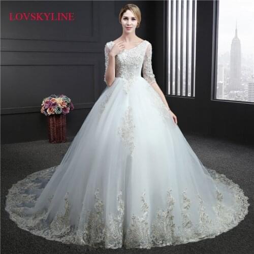 LOVSKYLINE robe de soiree New Arrival Wedding Dress Half Sleeves Ivory White Wedding Dress Actual Real Photos