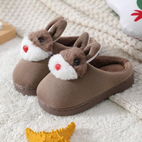 Winter Children Slippers For Girls Cotton Shoes Plush Boys Flip Flops Cartoon Rabbits Warm Home Slippers Indoor Kids Floor Shoes