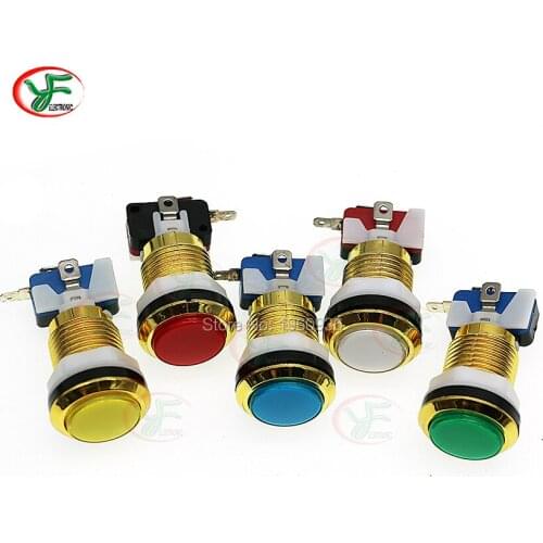10pcs Free shipping 33mm CHROME Gold LED illuminated push button with 12v LED light micro switch for Arcade game DIY parts