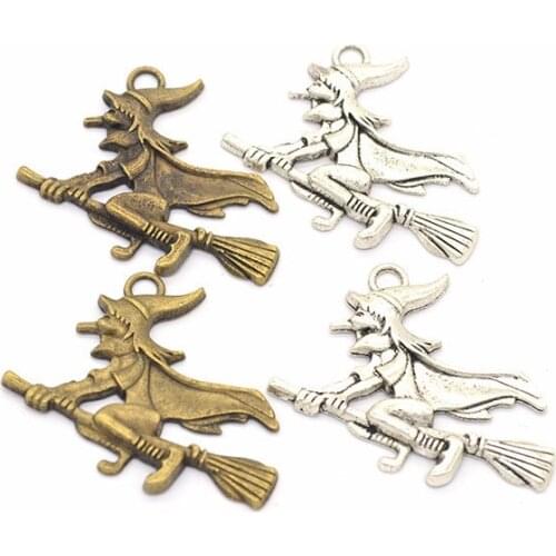 10pcs Witch Flying On The Broom Pattern charms pendant DIY Alloy Accessory for Halloween Party Decoration Home Hanging Ornaments
