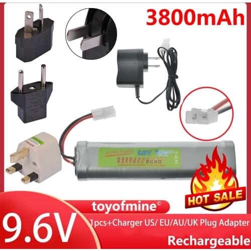 1x 9.6V NiMH 3800mAh Rechargeable Battery Pack Tamiya Plug + Charger US/ EU/AU/UK Plug Adapter