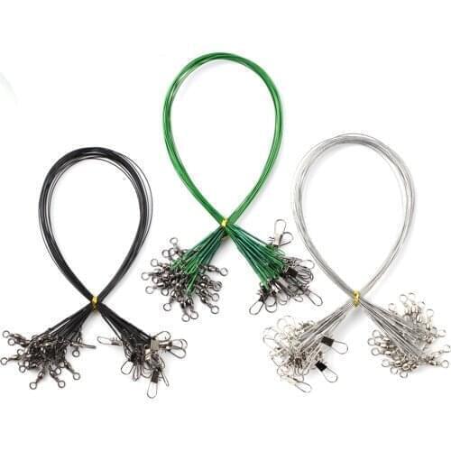 2@# 1/5/10pcs Steel Wire Leader with Swivel Anti-bite Fishing Line 15/20/25/30cm Fishing Accessory 2 Colors Leash