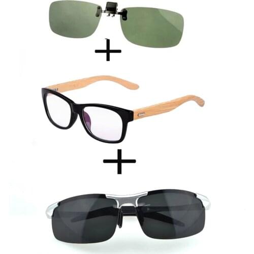 3Pcs!!! Comfortable Wooden Squared Frame Reading Glasses for Men Women + Polarized Sunglasses Sports Alloy+ Sunglasses Clip