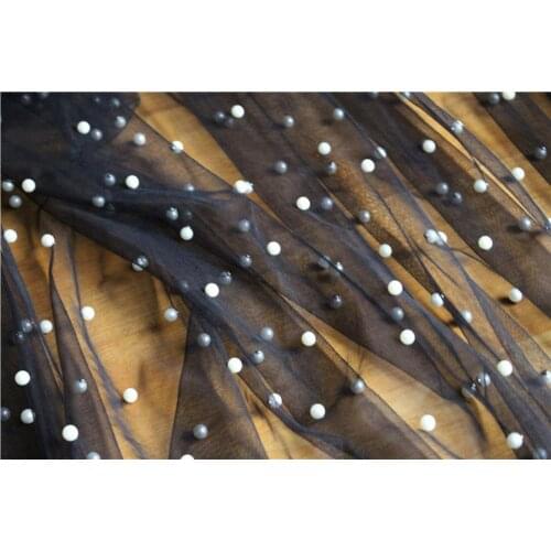 3 yards Black Pearl Bead Tulle Fabric Heavy Bead Mesh Lace Fabric