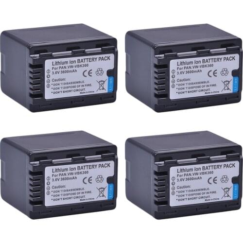 AsperX 4PC VW-VBK360 VBK360 Li-ion bateria for Panasonic HDC-TM40 HDC-TM41 HDC-TM55 HDC-TM60 HDC-TM80 HDC-TM90 SD40