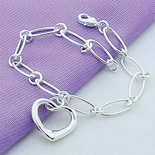 925 Sterling Silver Heart Bracelet For Woman Charm Wedding Engagement Party Fashion Jewelry Gift