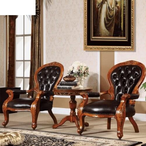 American Country Leather Lounge Chair All Solid Wood Negotiation Chair European Style Bedroom Soft Bag Backrest Chair