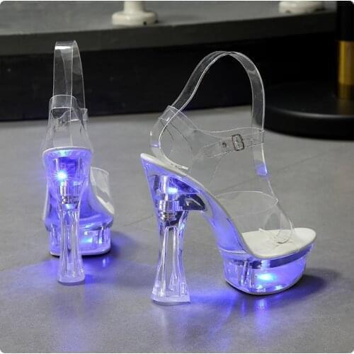 Summer Shoes platform Sandals Sandalias mujer 2019 Transparent Heels 6 Color Square Heel Women Sandals Light Up Glowing Shoes