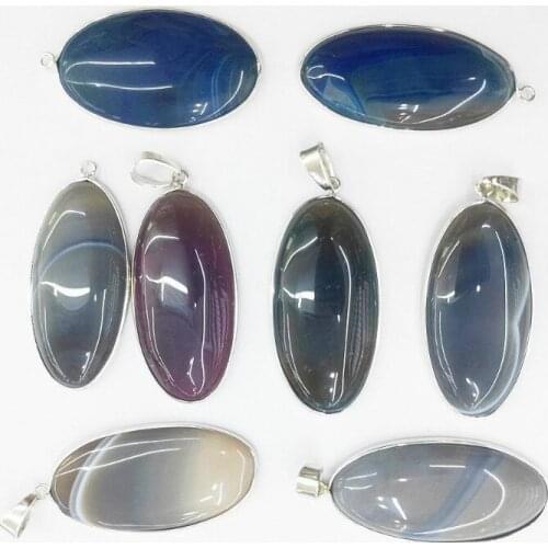 1pc Natural Agates Stripe Stone Charms Womens Jewelry Making Oval Shape Metal Edging Pendant Chain for DIY Necklace Accessories