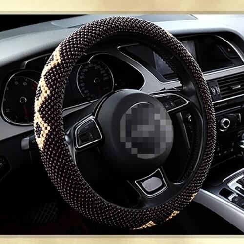 Car Steering Wheel Cover Durable Wooden Beads Cool Non-Slip Leather Accesorios Para Auto Cubre Volante Car Assessoires Volant