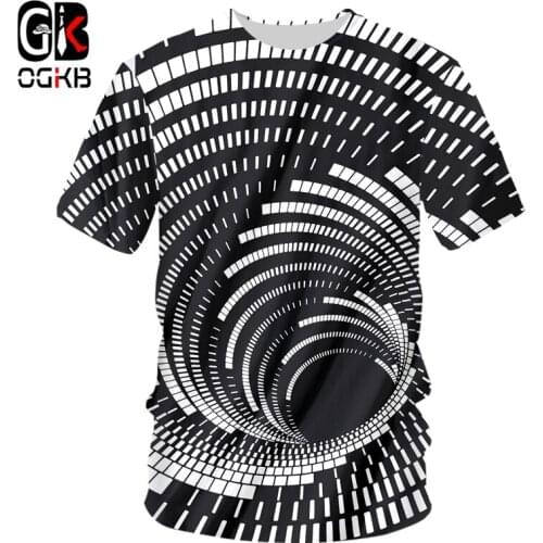 OGKB Summer Men Casual Tshirt Wormhole Print Black White Swirl 3D T-shirt Man Hiphop Short Sleeve O Neck Tee Shirts Dropshipping