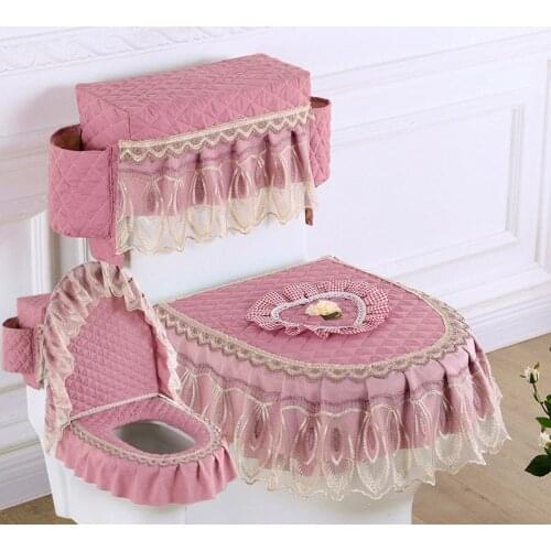 Fyjafon 3pcs Toilet Seat Cover Tank Cover with storage bags Green Purple Coffee Washable Toilet Cover Bathroom Toilet Overcoat