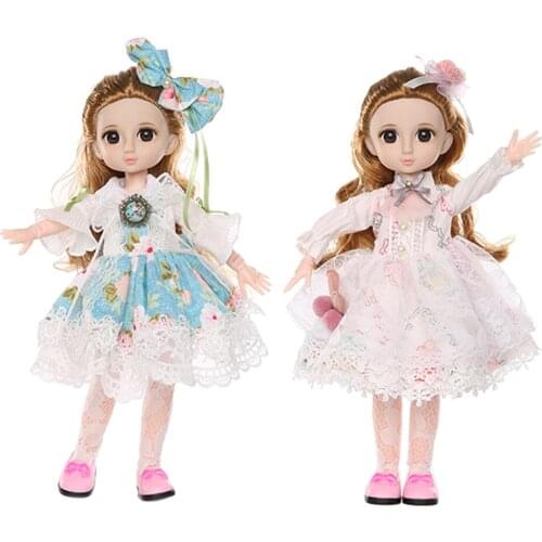 13inch BJD Moveable Jointed Flexible Doll 3D Eyes Toy Kids Gift with Costum