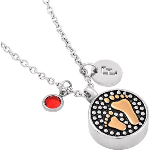 IJMD0036 Stainless Steel Gold Foot Prints Baby for Ashes Urn Funeral Souvenir Pendant Necklace Commemorative with Chain Jewelry